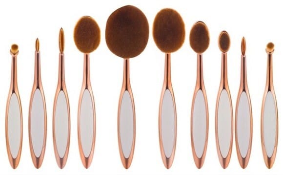 Colors: WHITE - ROSE GOLD - Beauty Experts Set of 10 Oval Beauty Brushes