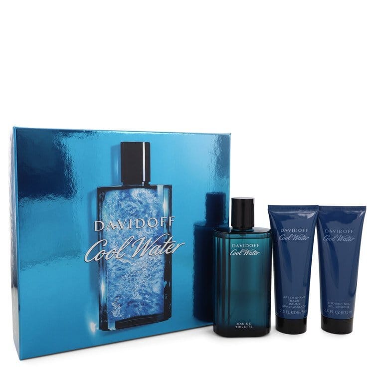 Cool Water by Davidoff Gift Set -- 4.2 oz Eau De Toilette Spray + 2.5 oz After Shave Balm + 2.5 oz Shower Gel (Men)