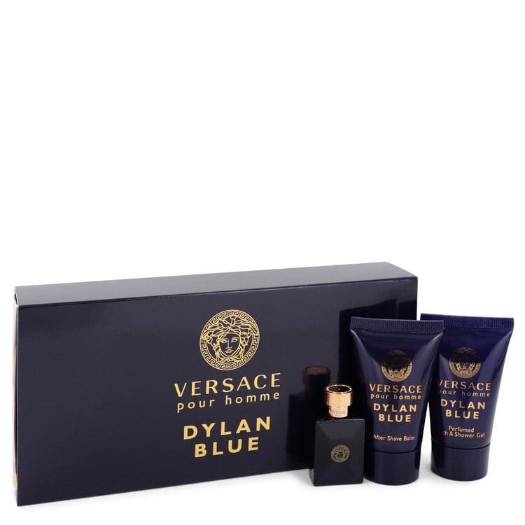 Versace Pour Homme Dylan Blue by Versace Gift Set -- 0.17 oz Mini EDT + 0.8 oz After Shave Balm + 0.8 oz Shower Gel (Men)
