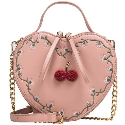4 Colors Cherry Decorated Heart Shape Women Fashion Handbag/ Shoulder Bag