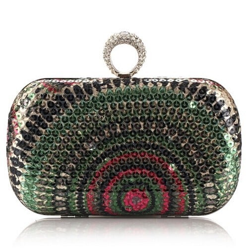 Peacock Feather Inspired Glistening Sequins Women Fashion Evening Handbag - Colorful Green