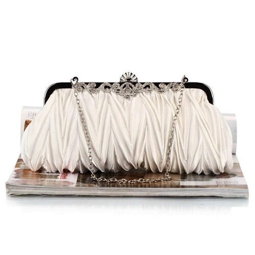 Luxurious Folding Cloth Design Evening/ Wedding Party Handbag - White