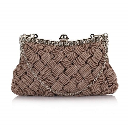 Weaving Threads Pattern with Rhinestone Floral Decorations Fashion Evening Handbag/ Shoulder Bag - Mine Gray