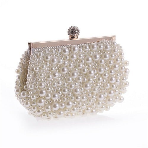 Delicate Pearls Beaded Fashion Evening Handbag - White
