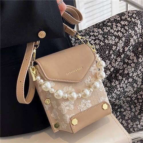 Fashion Small Size Elegant Pearl Chain Wholesale Women Handbag - Khaki