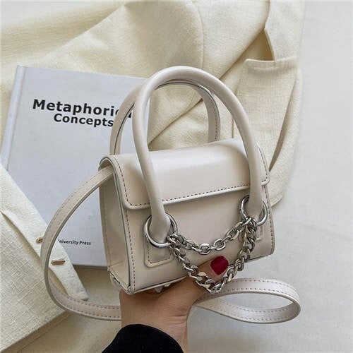 Classic Design Alloy Chain Tassel Decorated Women Mini Wholesale Handbag - White