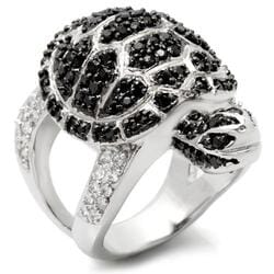 Women's Turtle Cocktail Ring, Black CZ, Rhodium & Ruthenium Plated, Brass
