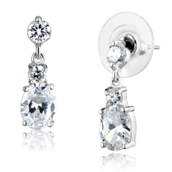 Women's Earrings, Clear CZ, Rhodium Plated, Brass, Sparkling Dangle