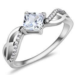 Women's Ring, Clear CZ, Stainless Steel, Twisted, Sparkling, Princess Cut