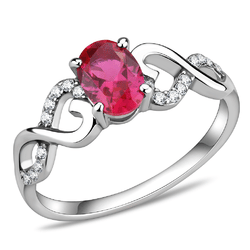 Women's Infinity Heart Ring, Red CZ, Stainless Steel, Sparkling Accents