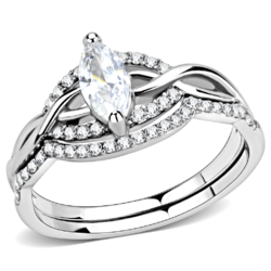 Women's Ring Set, Clear CZ, Stainless Steel, Bridal, Engagement, Marquise Ring