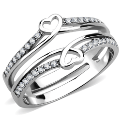 Women's Heart Ring, Clear CZ, Stainless Steel, Ring Enhancer, Sparkling Stones