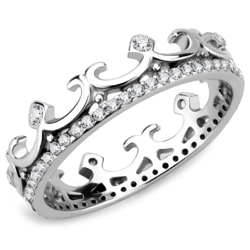 Women's Crown Ring, Clear CZ, Stainless Steel, Royal Design, Sparkling Ring