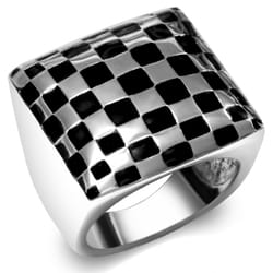 Women's Checkerboard Ring, Stainless Steel, Racing Style, Bold Design