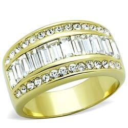 Women's Ring Band, Clear Top Grade Crystal, 14K Gold Plated, Stainless Steel