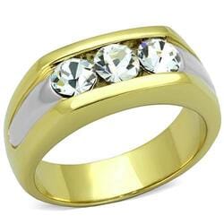 Men's Ring, Clear Top Grade Crystal, 14K Gold Plated, Stainless Steel, Statement