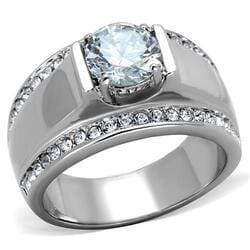 Men's Ring, Clear CZ, Stainless Steel, Sparkling, Elegant, Statement