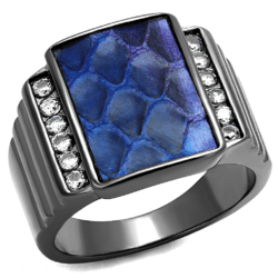 Women's Reptile Scale Ring, Light Black Plated, Stainless Steel, Blue Inlay