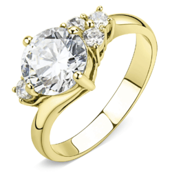 Women's Ring, Clear CZ, 14K Gold Plated, Stainless Steel, Sparkling Stone