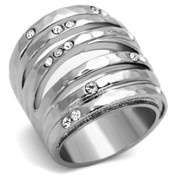 Women's Ring, Clear Top Grade Crystal, Stainless Steel, Statement, Multi Band