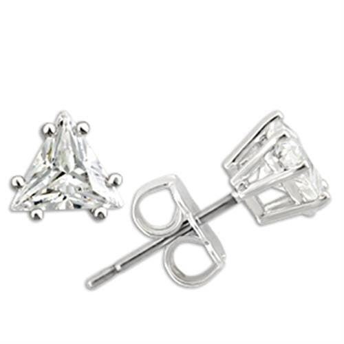 Women's Stud Earrings, Clear CZ, Rhodium Plated, Sterling Silver, Triangle Cut