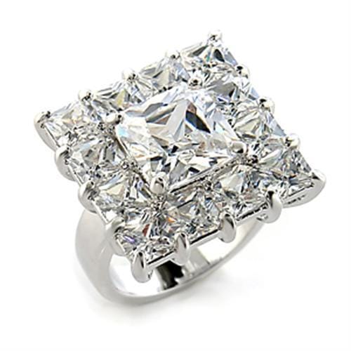 Women's Ring, Clear CZ, Rhodium Plated, Brass, Statement, Sparkling Design