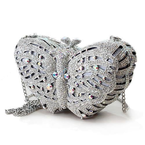 LO2366 - Imitation Rhodium White Metal Clutch with Top Grade Crystal in White - Image 2