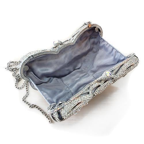 LO2366 - Imitation Rhodium White Metal Clutch with Top Grade Crystal in White - Image 3