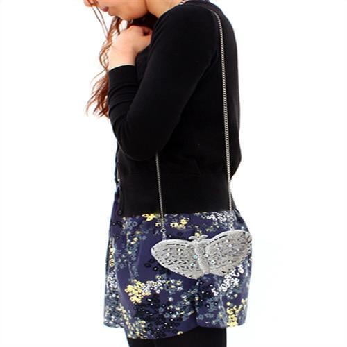 LO2366 - Imitation Rhodium White Metal Clutch with Top Grade Crystal in White - Image 5