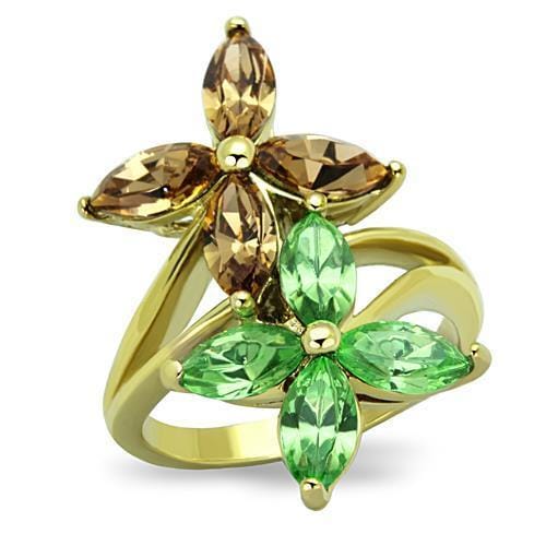 Women's Floral Ring, Multicolor Top Grade Crystal, 14K Gold Plated