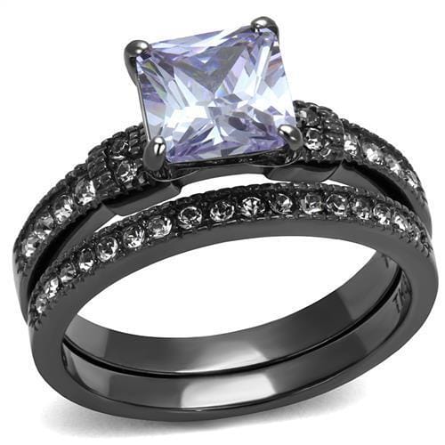 Women's Ring Set, Light Purple CZ, Light Black Plated, Stainless Steel, Wedding