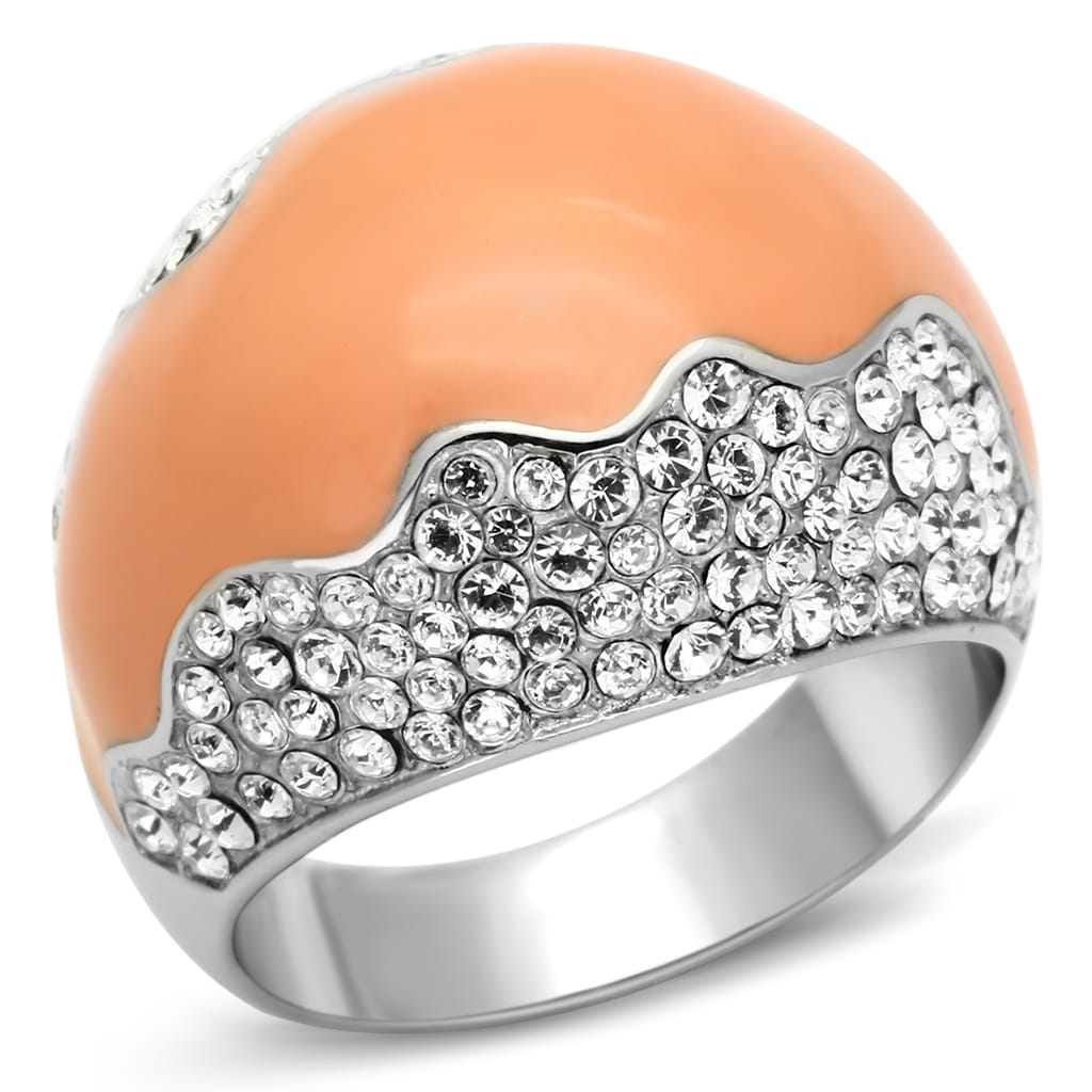 Women's Ring, Clear Top Grade Crystal, Stainless Steel, Statement, Enamel Ring