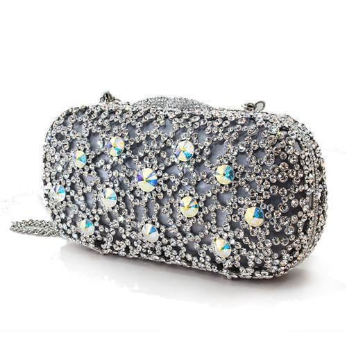 LO2364 - Imitation Rhodium White Metal Clutch with Top Grade Crystal in White - Image 7