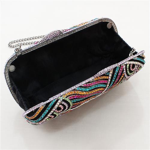 LO2365 - Imitation Rhodium White Metal Clutch with Top Grade Crystal in Multi Color - Image 3