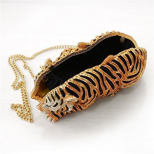LO2371 - Gold White Metal Clutch with Top Grade Crystal in Multi Color - Image 3