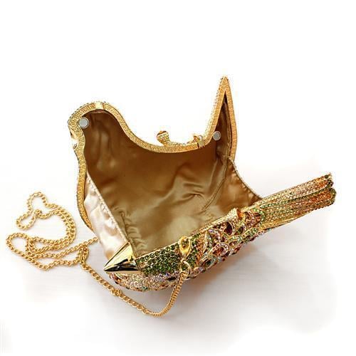 LO2378 - Gold White Metal Clutch with Top Grade Crystal in Multi Color - Image 3