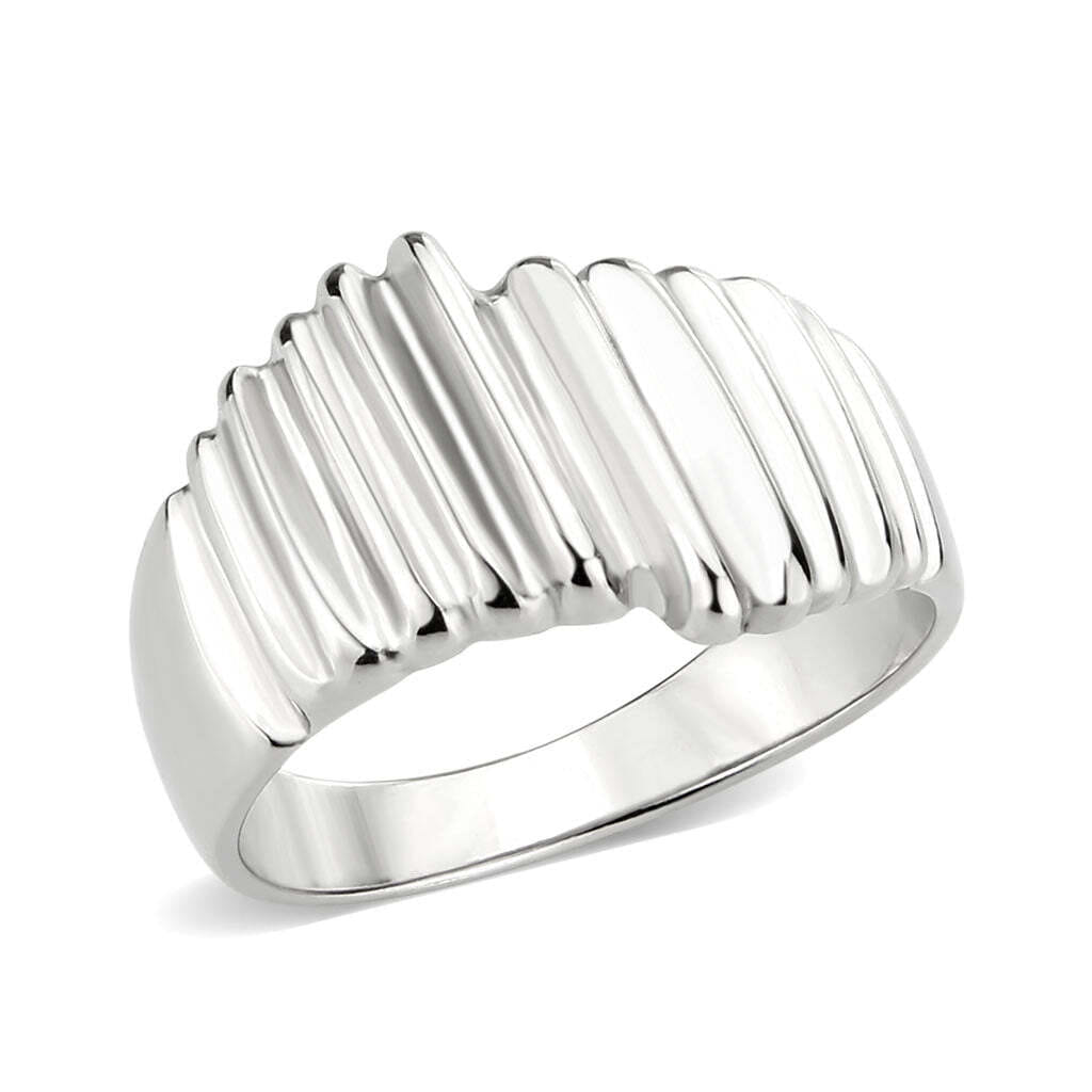 Women's Ring, Stainless Steel, Wide Band, Textured Ring, Ridged Design