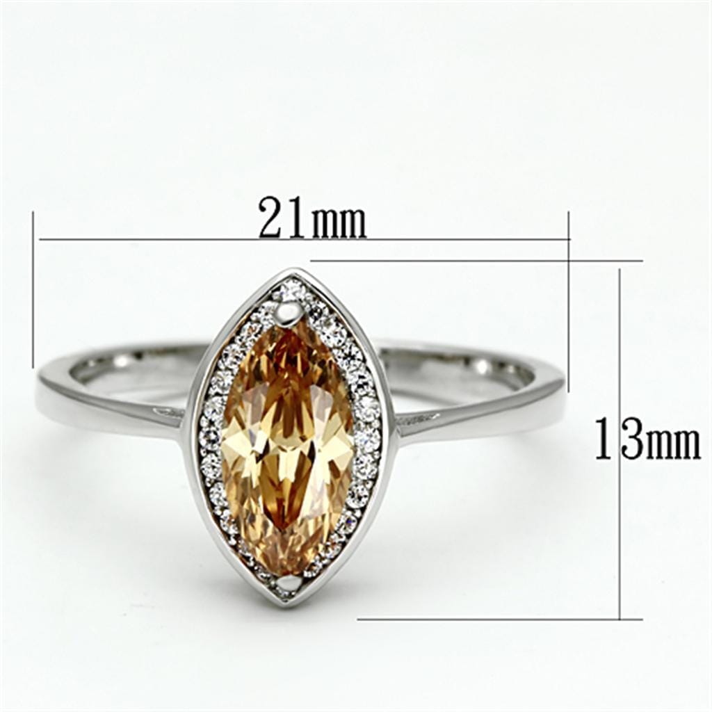 TS098 - Rhodium 925 Sterling Silver Ring with AAA Grade CZ in Champagne - Image 7