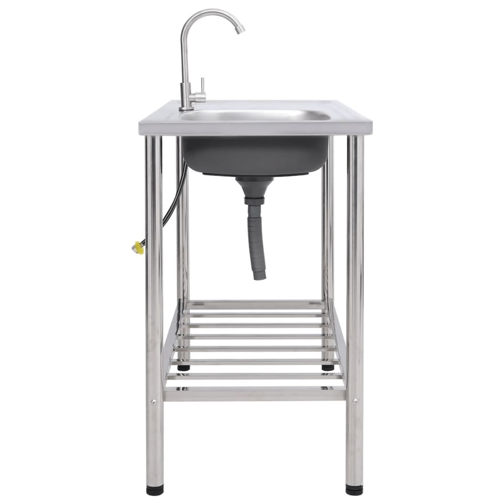 Camping Sink Single Basin with Tap Stainless Steel - Image 3