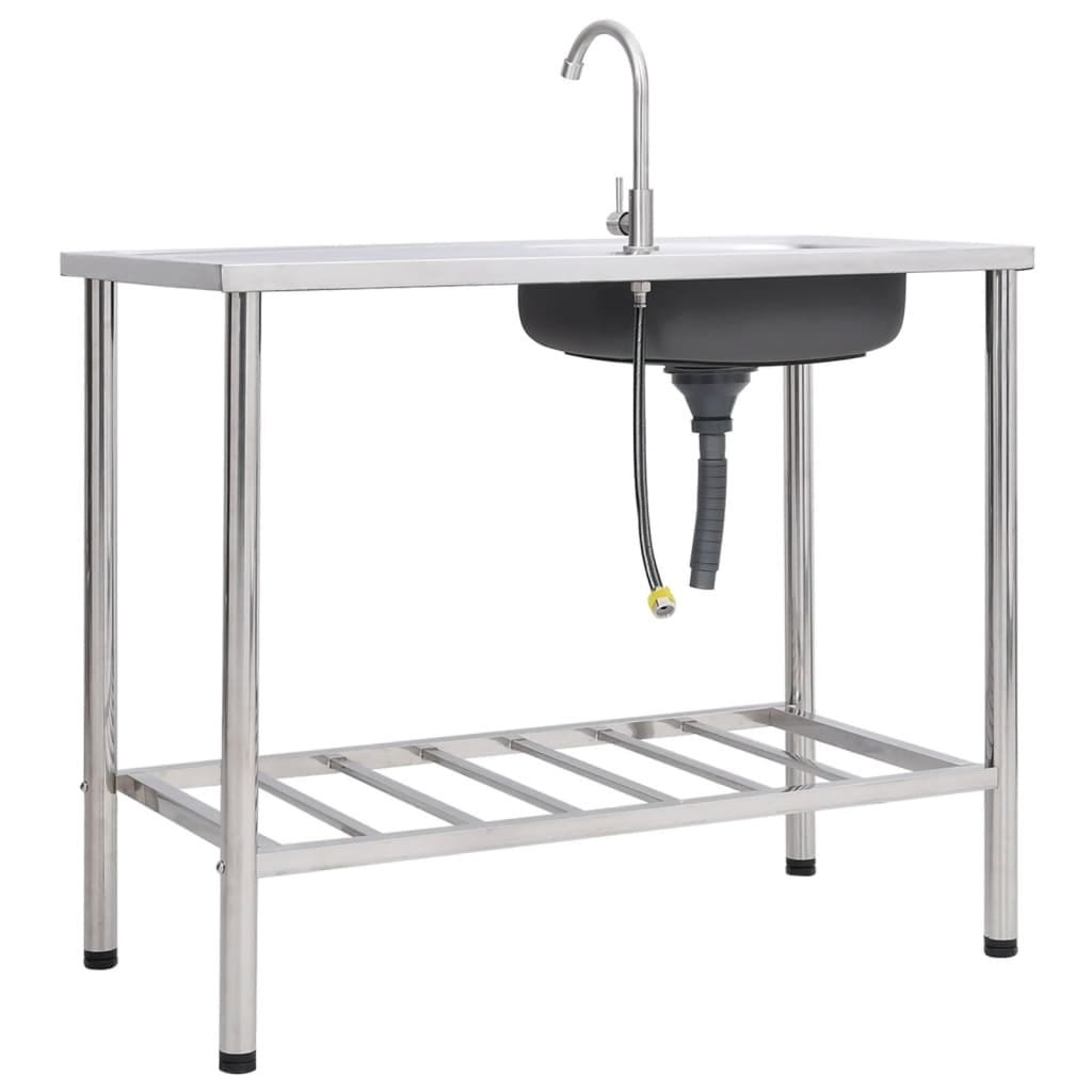 Camping Sink Single Basin with Tap Stainless Steel - Image 4