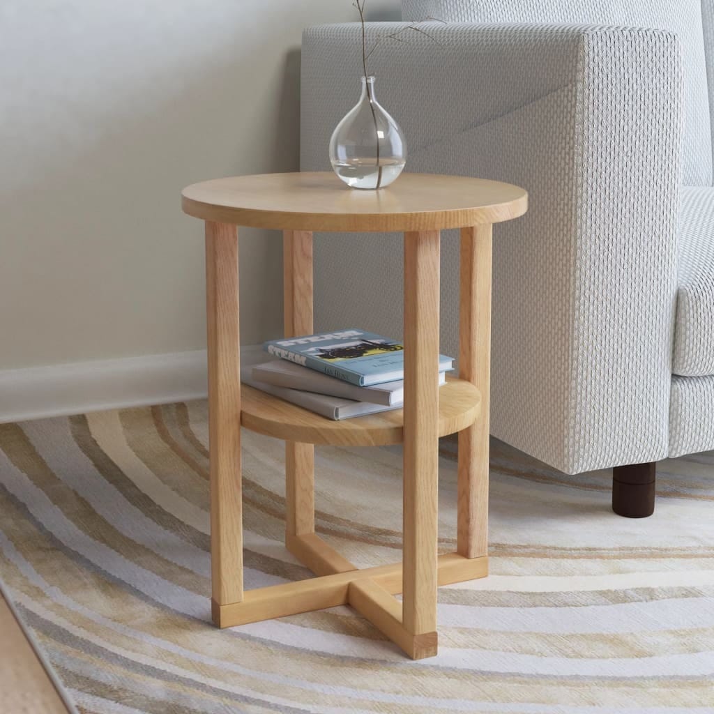 Side Table Brown Solid Oak Compact Side Table Round Rustic