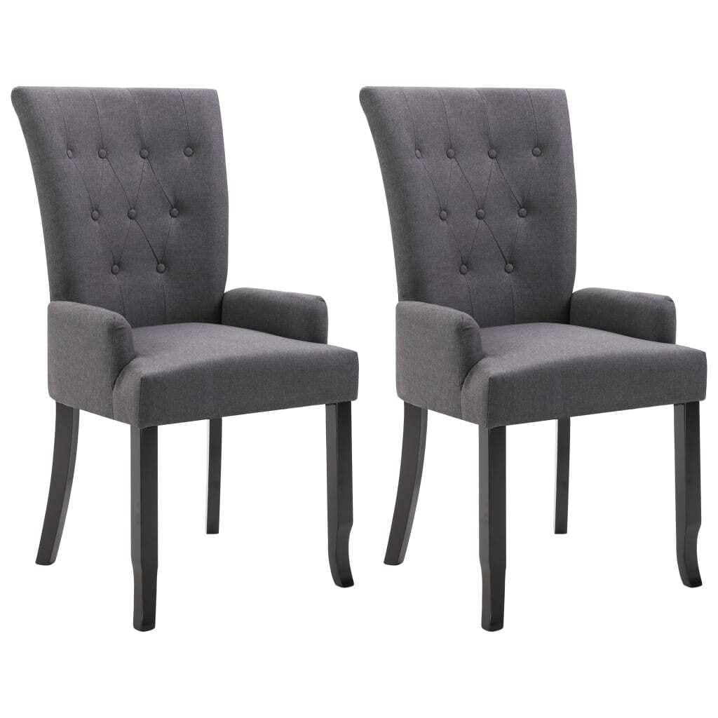 Dining Chairs with Armrests 2 pcs Dark Gray Fabric - Image 2