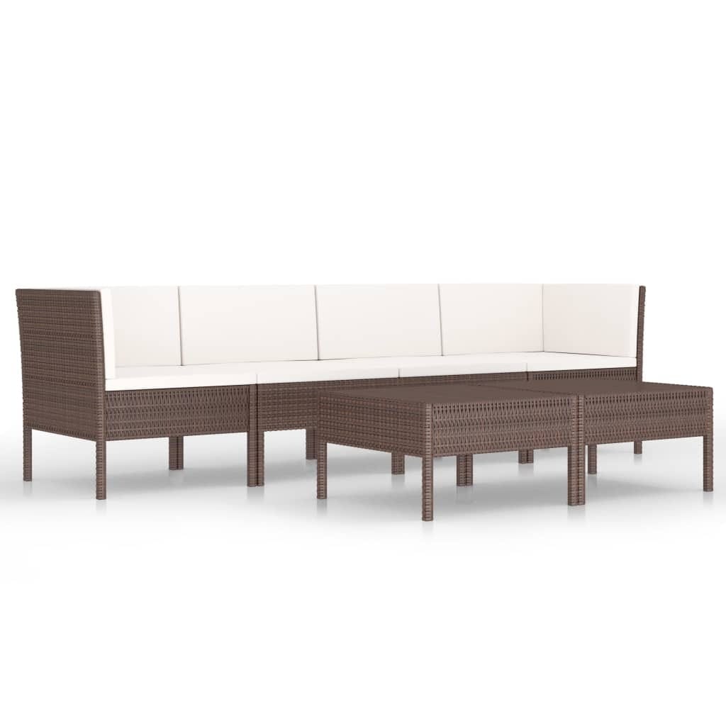 6 Piece Patio Lounge Set with Cushions Poly Rattan Brown - Image 2