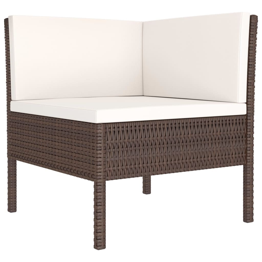 6 Piece Patio Lounge Set with Cushions Poly Rattan Brown - Image 3
