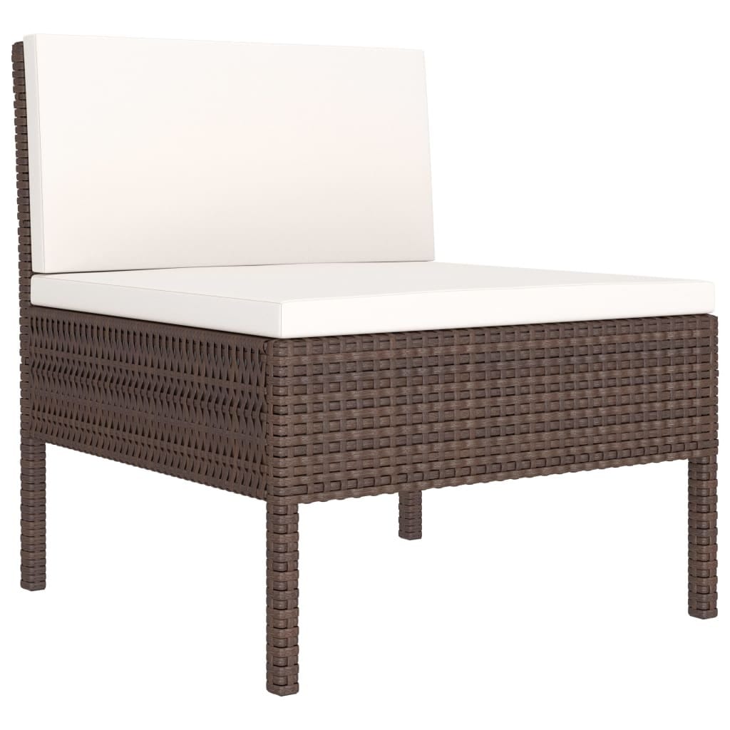 6 Piece Patio Lounge Set with Cushions Poly Rattan Brown - Image 4