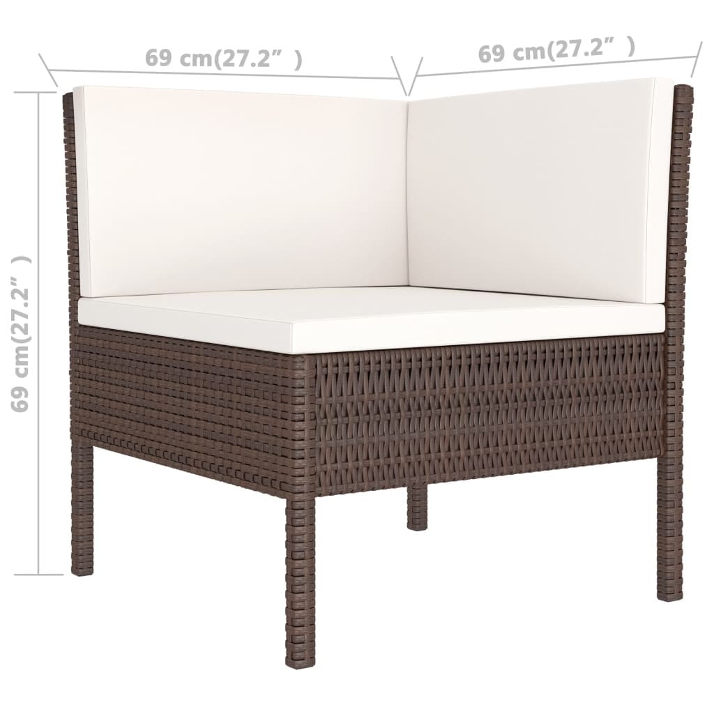 6 Piece Patio Lounge Set with Cushions Poly Rattan Brown - Image 6
