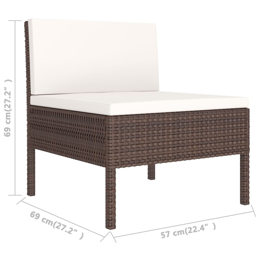 6 Piece Patio Lounge Set with Cushions Poly Rattan Brown - Image 7