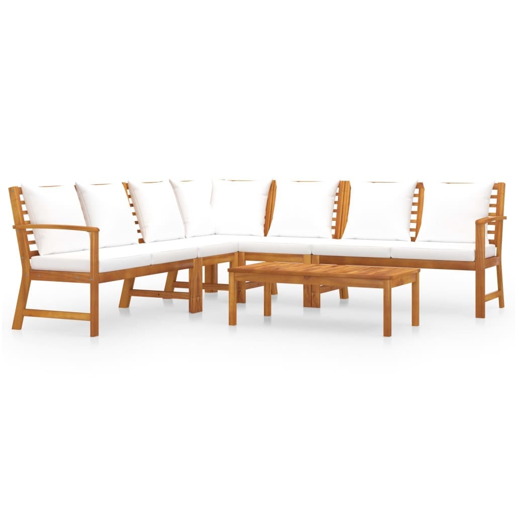 6 Piece Patio Lounge Set with Cushion Cream Solid Acacia Wood - Image 2