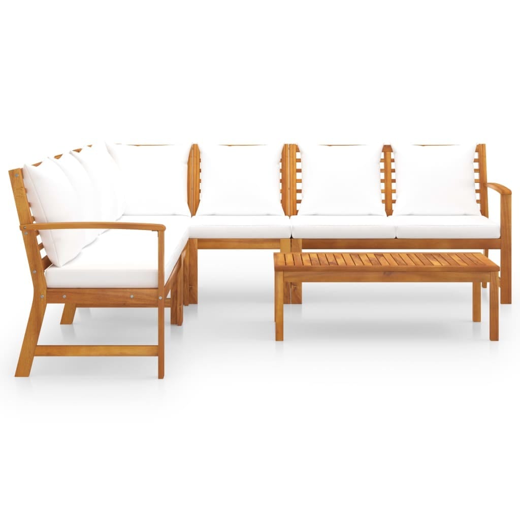 6 Piece Patio Lounge Set with Cushion Cream Solid Acacia Wood - Image 3