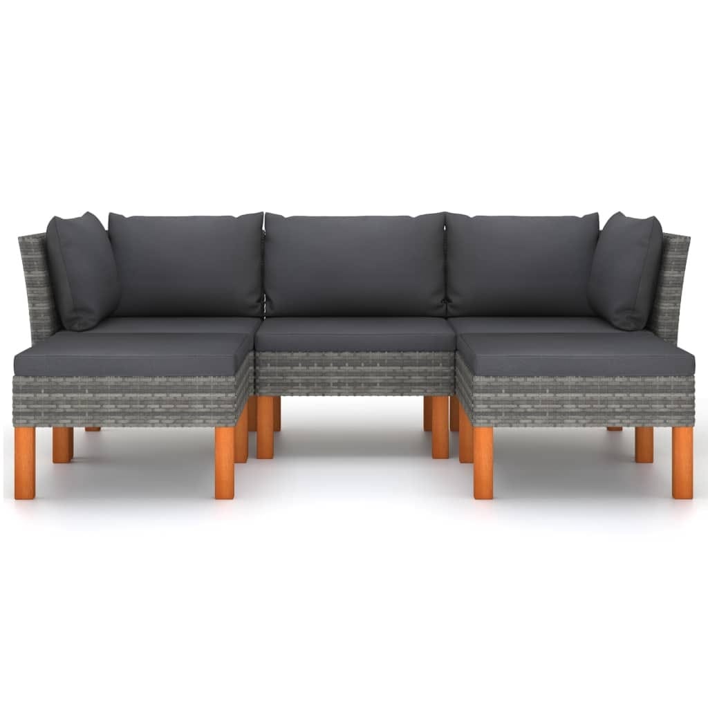 5 Piece Patio Lounge Set with Cushions Poly Rattan Gray - Image 3